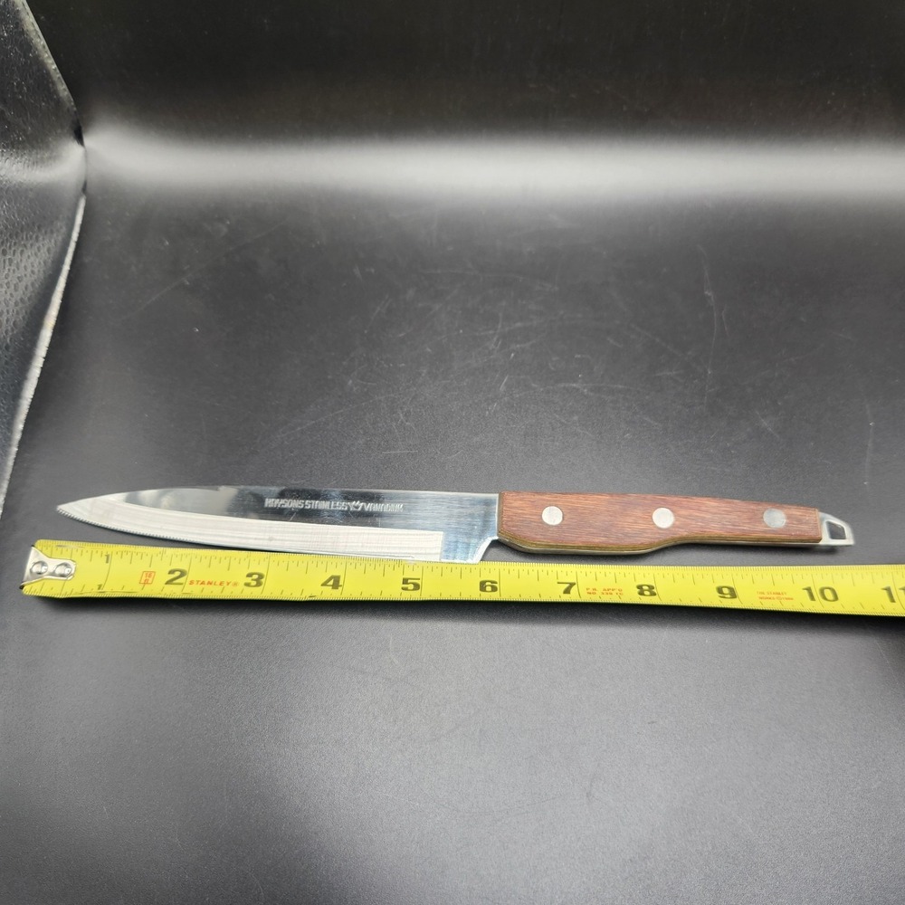 Vintage Kaysons Stainless Vanadium 5.5" Utility Knife Micro Serrated Wood Handle